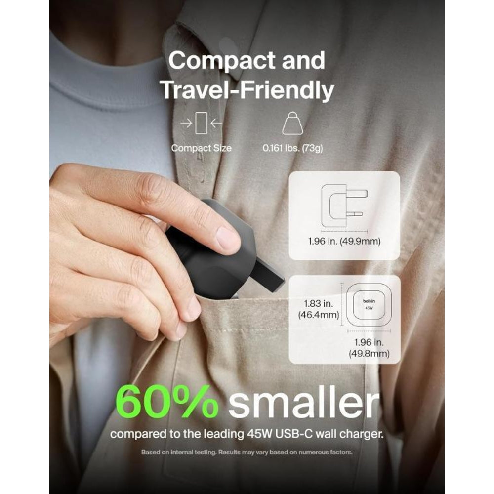 Belkin 45W PD PPS USB-C Wall Charger, UK Plug - Black