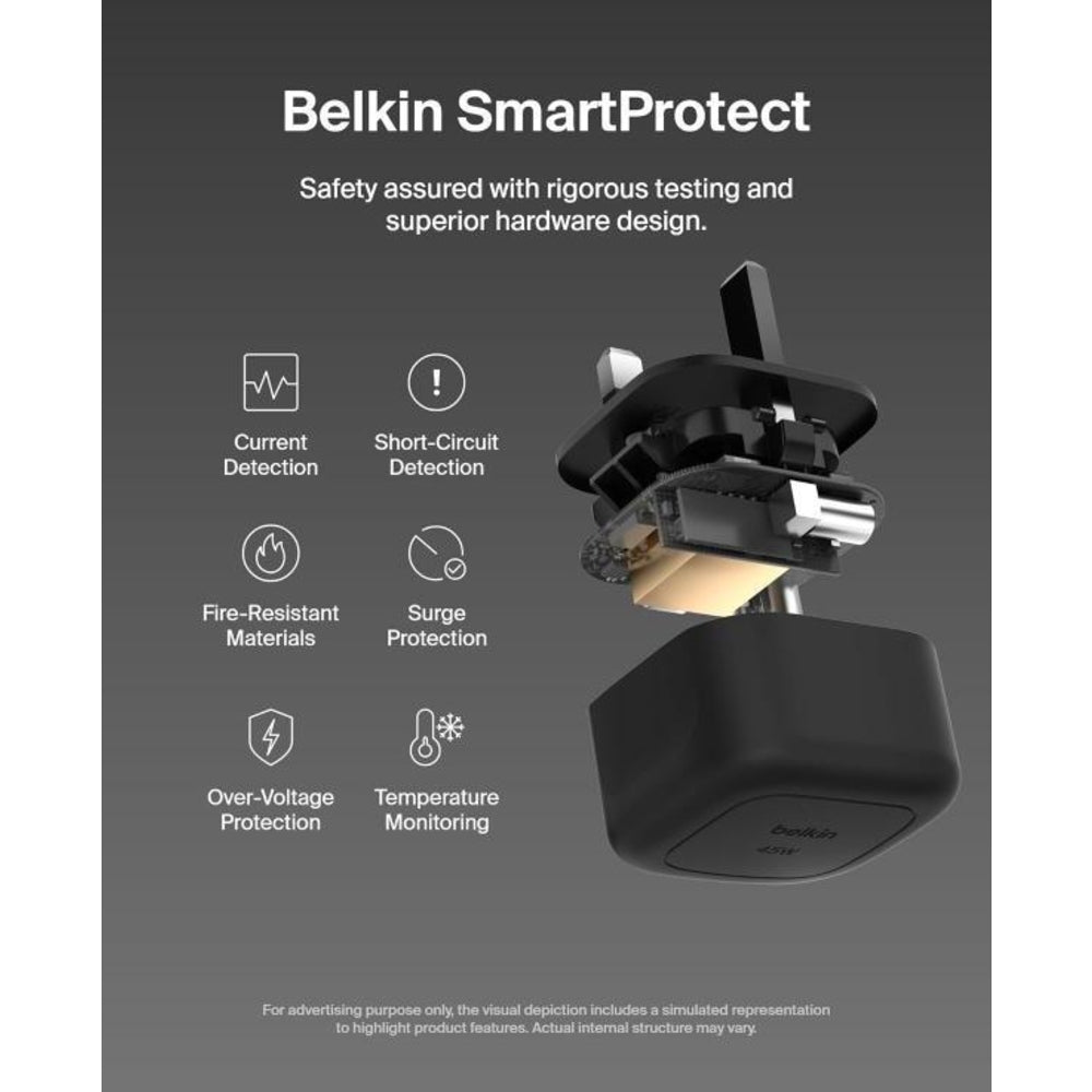 Belkin 45W PD PPS USB-C Wall Charger, UK Plug - Black
