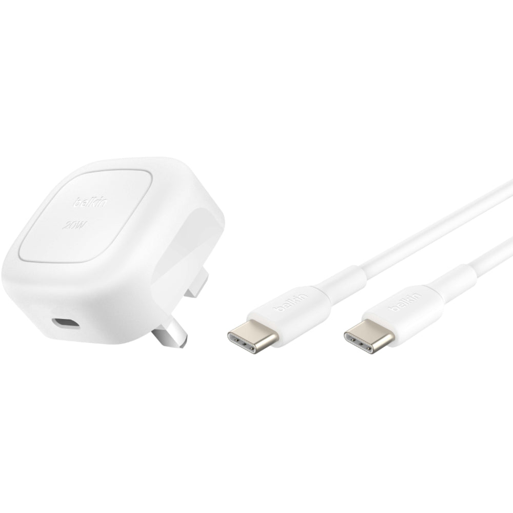 Belkin 20W USB-C Wall Charger with 1m USB-C Cable, UK Plug - White