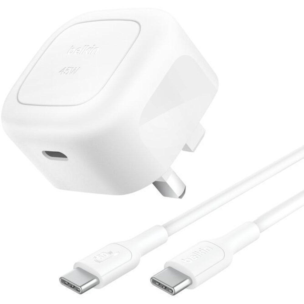 Belkin 45W PD USB-C Wall Charger with 1m USB-C Cable - White