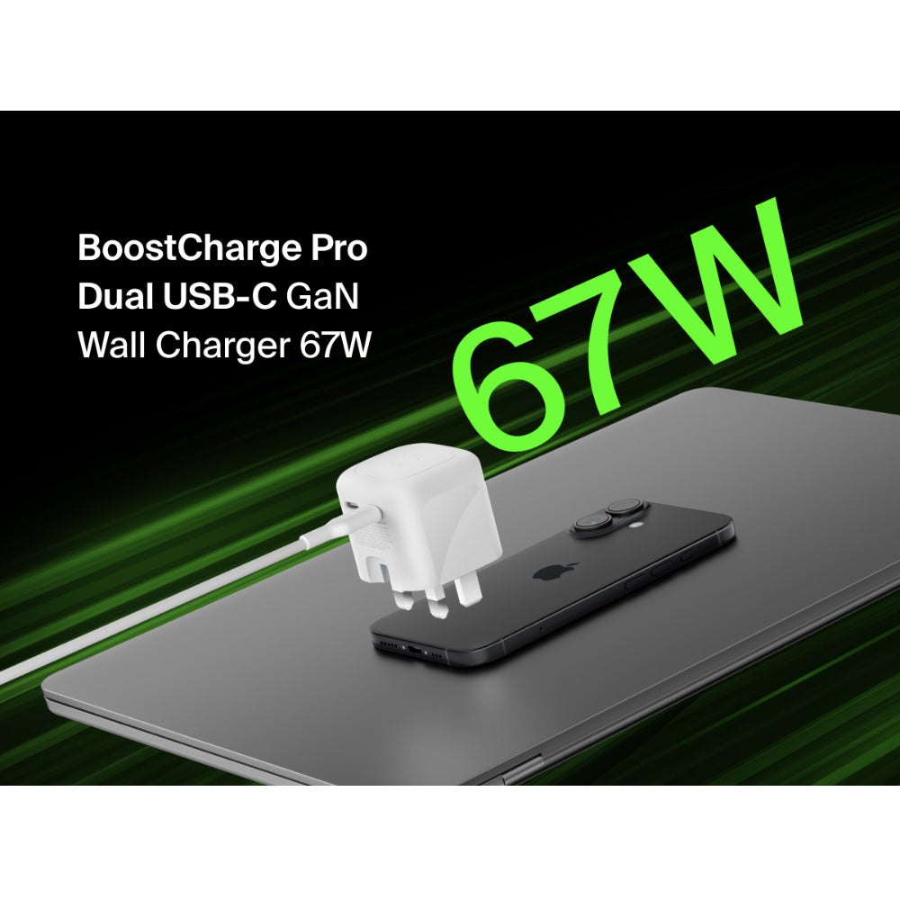 Belkin BoostCharge Pro 67W Dual USB-C GaN Wall Charger - White