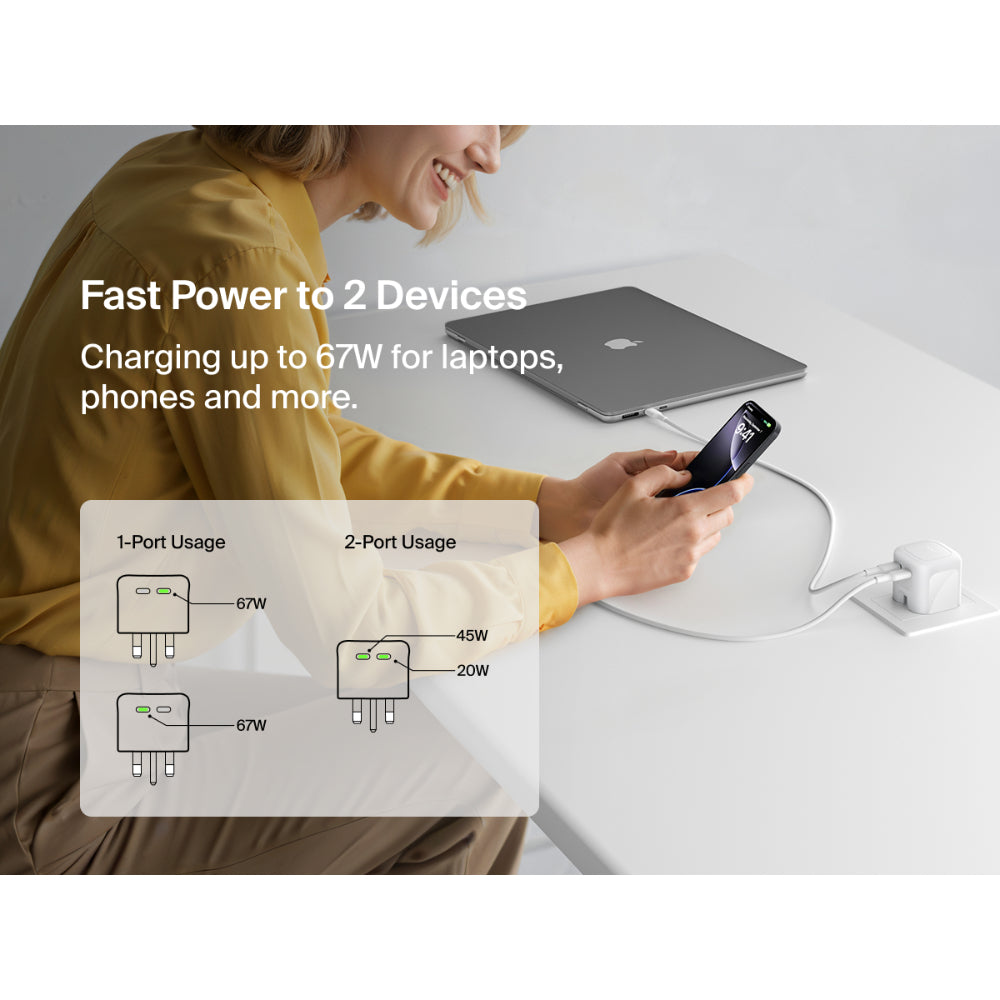 Belkin BoostCharge Pro 67W Dual USB-C GaN Wall Charger - White