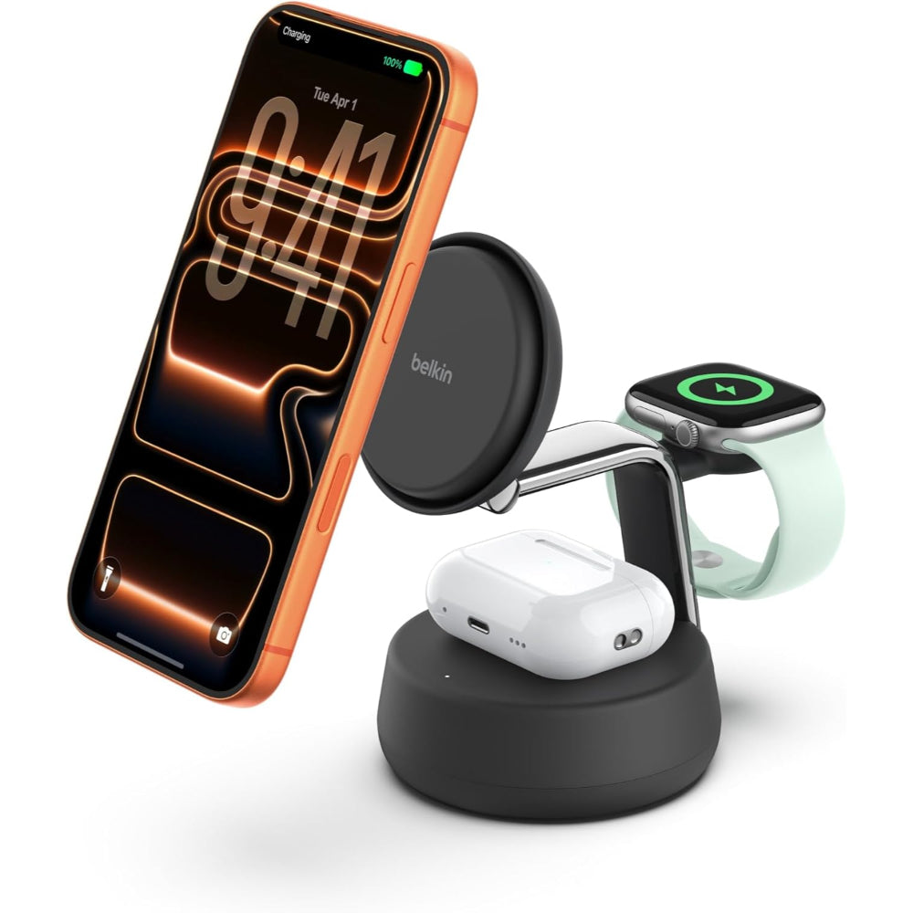 Belkin UltraCharge Pro 25W Qi2 3-in-1 Wireless Charging Dock - Charcoal