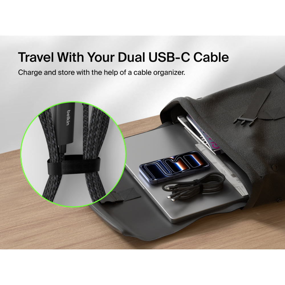 Belkin 140W Braided USB-C to Dual USB-C Cable, 1.5m - Black