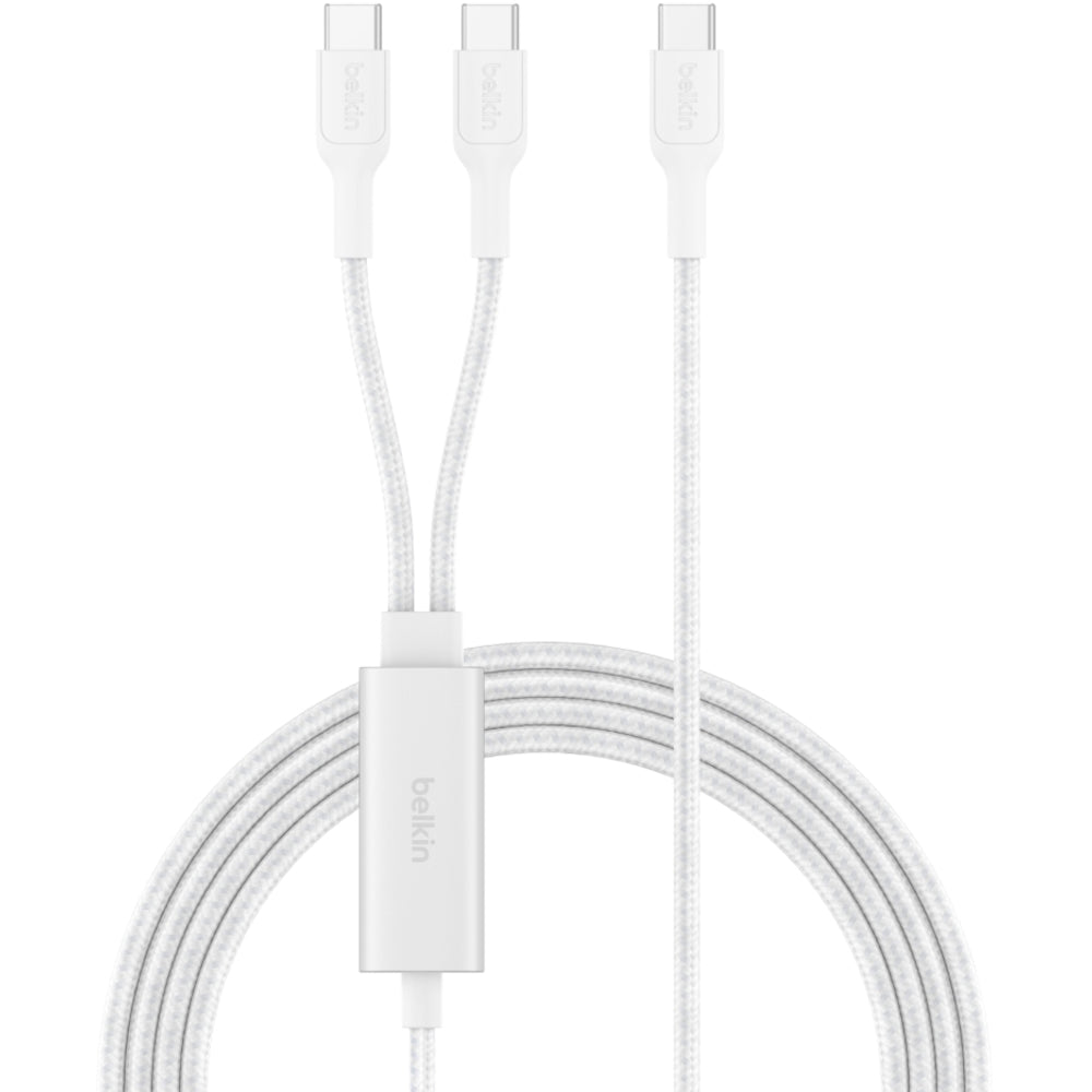 Belkin 140W Braided USB-C to Dual USB-C Cable, 1.5m - White