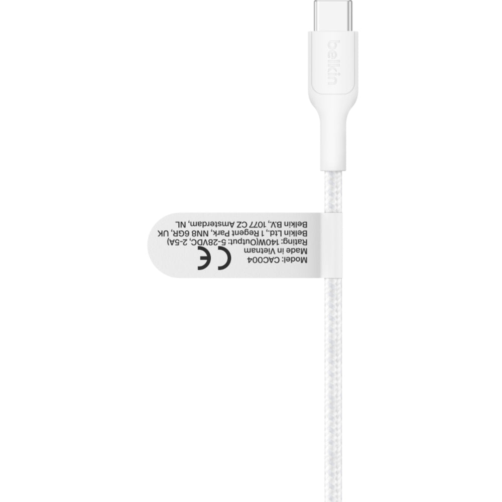 Belkin 140W Braided USB-C to Dual USB-C Cable, 1.5m - White