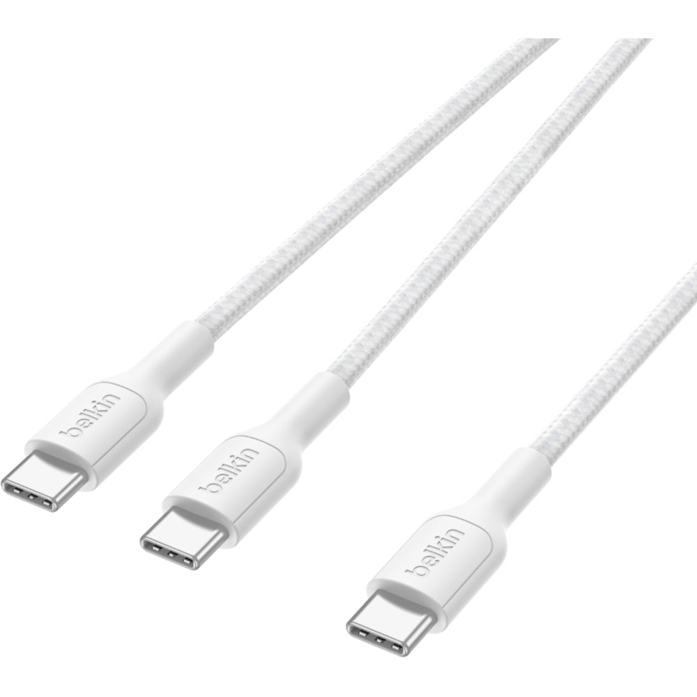 Belkin 140W Braided USB-C to Dual USB-C Cable, 1.5m - White