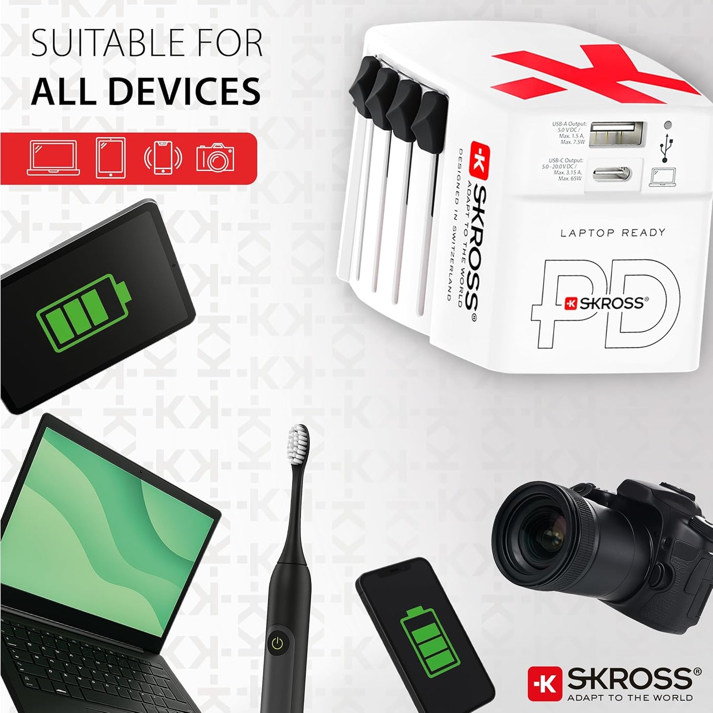 Skross World USB Charger AC65PD With USB C Cable