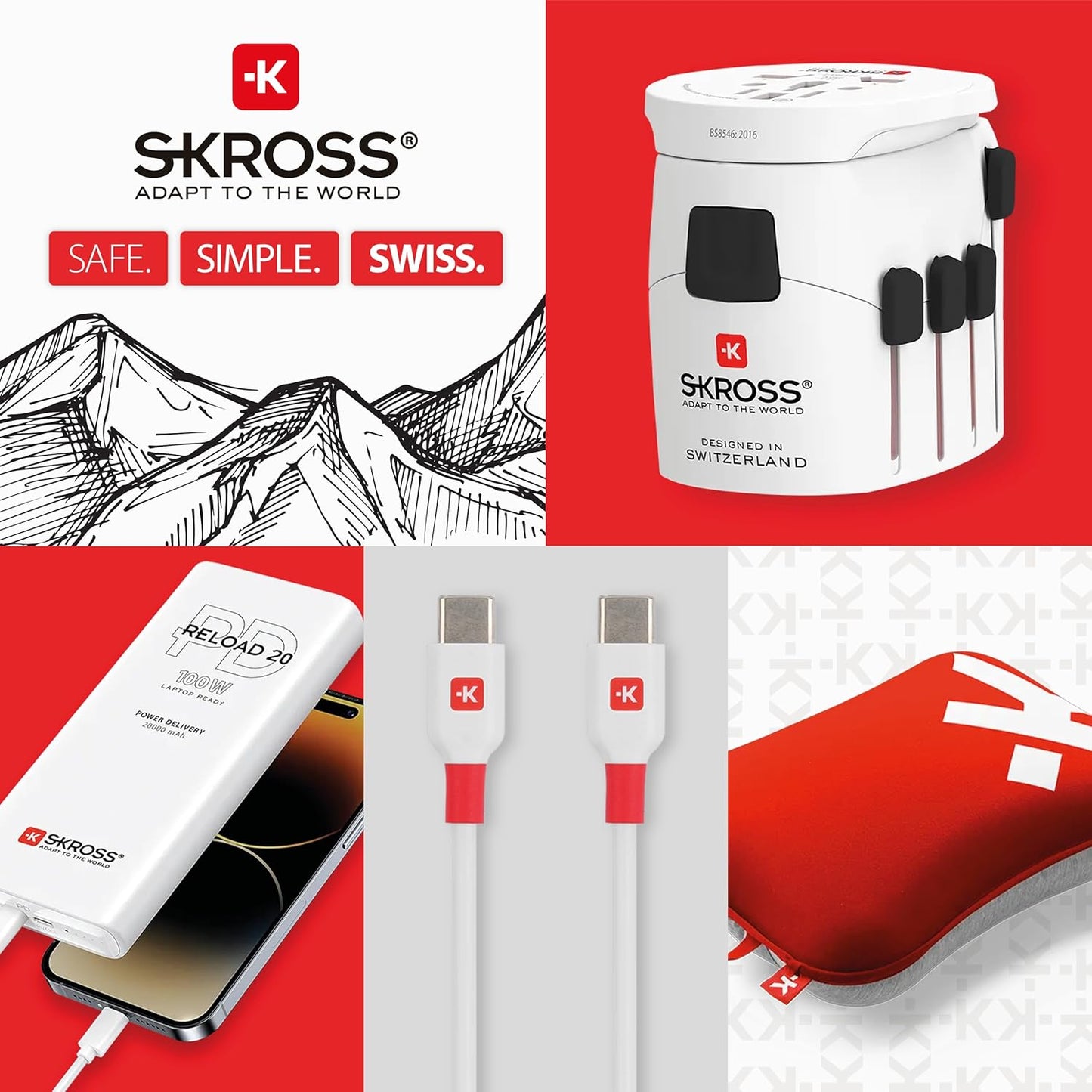 Skross World USB Charger AC65PD With USB C Cable