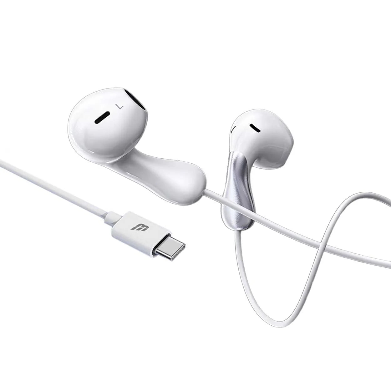 Baykron Basic Earphones USB-C with Microphone, White & Silver
