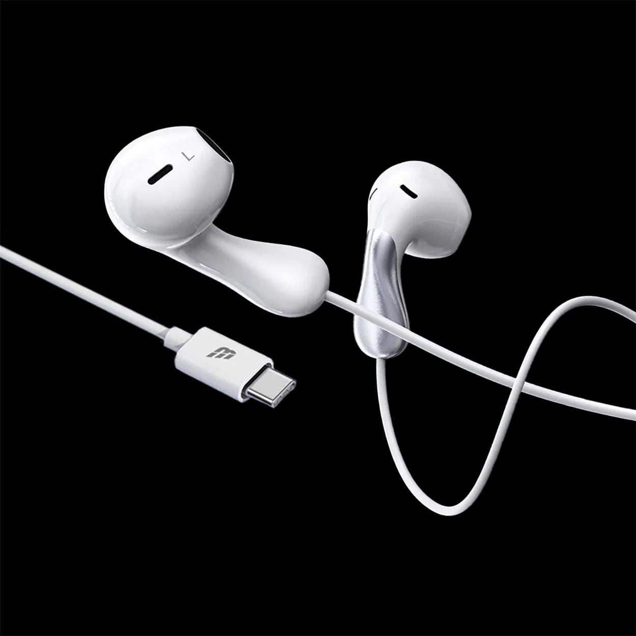 Baykron Basic Earphones USB-C with Microphone, White & Silver