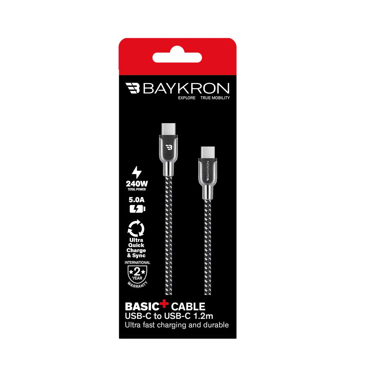 Baykron BASIC+ USB-C to USB-C 1.2m Cable Charge and Sync 240 Watt