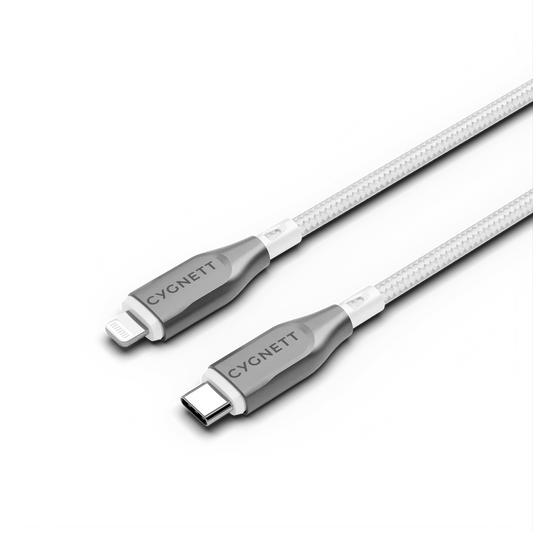 Cygnett Armoured Lightning To USB-C Cable, White 3m