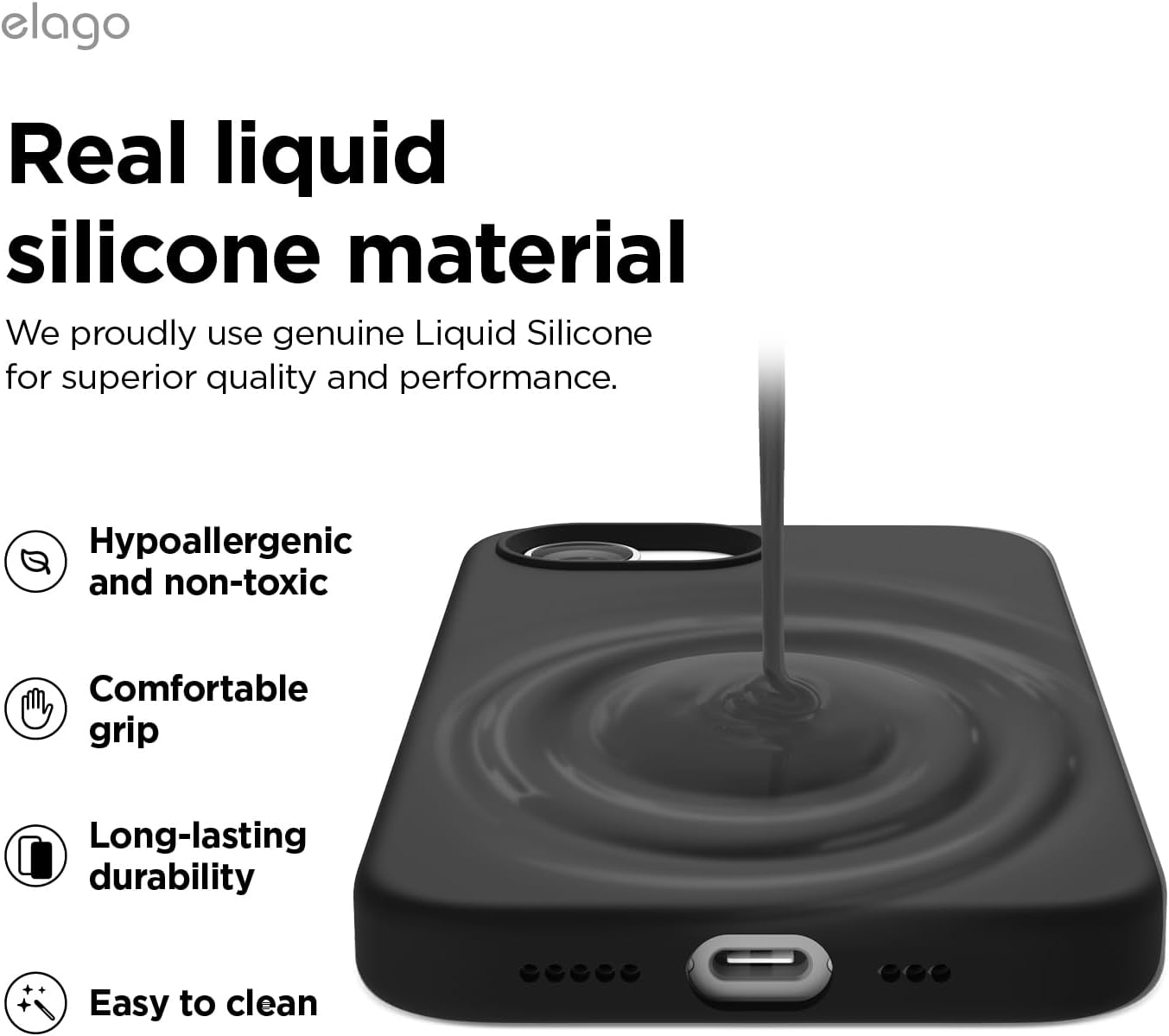 Liquid Silicone case for iPhone 16e, 17e (6.1 inch) - Black
