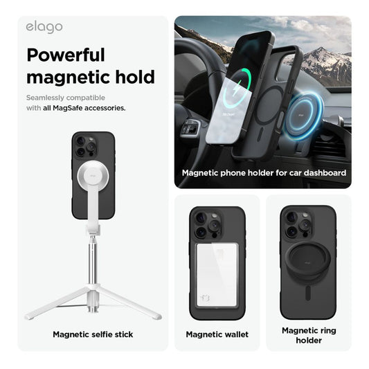 Elago Magnetic Hybrid Case for iPhone 16 Pro Max, Soft Feeling Dark Gray & Black with MagSafe