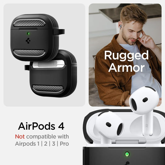 Spigen Rugged Armor Designed for AirPods 4, Matte Black