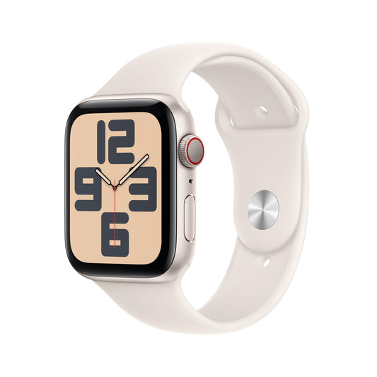 ساعة Apple Watch SE GPS + Cellular مقاس 40 مم، وإطار من الألومنيوم ضوء النجوم، حزام رياضي ضوء النجوم - متوسط/كبير