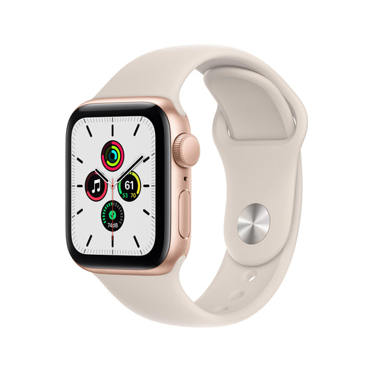 ساعة Apple Watch SE GPS، 40 مم، إطار من الألمنيوم الذهبي مع Loop رياضي باللون الفضي - عادي