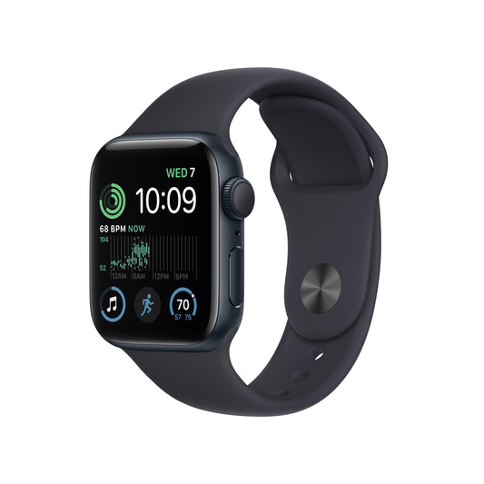 ساعة Apple Watch SE GPS + شريحة 40 مم، إطار من الألمنيوم اللون ميدنايت مع Loop رياضي ميدنايت - عادي