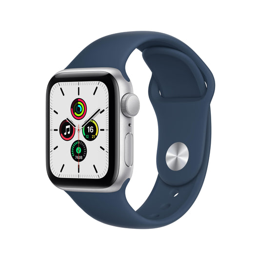 ساعة Apple Watch SE GPS، 40 مم، إطار من الألمنيوم الفضي مع Loop رياضي باللون الأزرق الغامق - عادي