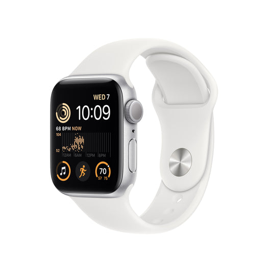 ساعة Apple Watch SE GPS 40 مم باللون الفضي وإطار من الألمنيوم مع Loop رياضي أبيض - عادي
