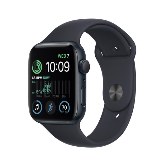 ساعة Apple Watch SE GPS بقياس 44 مم وإطار من الألمنيوم اللون الأسود الليلي مع Loop رياضي لون الليلي - عادي