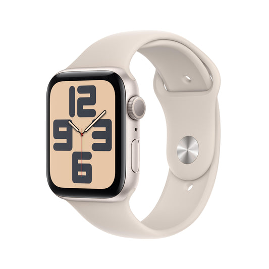 ساعة Apple Watch SE GPS مقاس 44 مم، وإطار من الألومنيوم ستارلايت، حزام رياضي ستارلايت - M/L