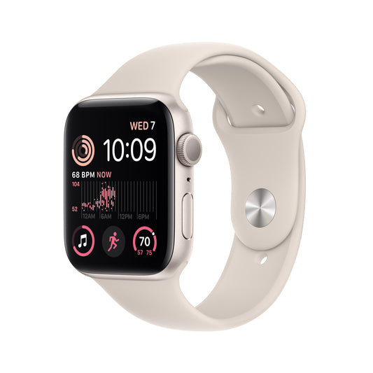 ساعة Apple Watch SE GPS 44 مم باللون الفضي للعلبة الألومنيوم مع Loop رياضي باللون الفضي - عادي