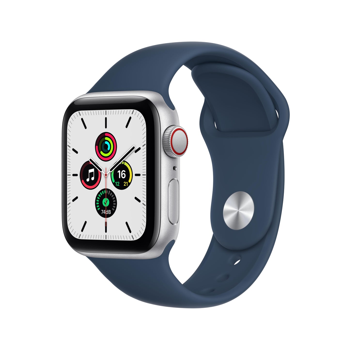 Apple Watch SE GPS + Cellular, 40mm Silver Aluminum Case with Abyss Blue Sport Band - Regular