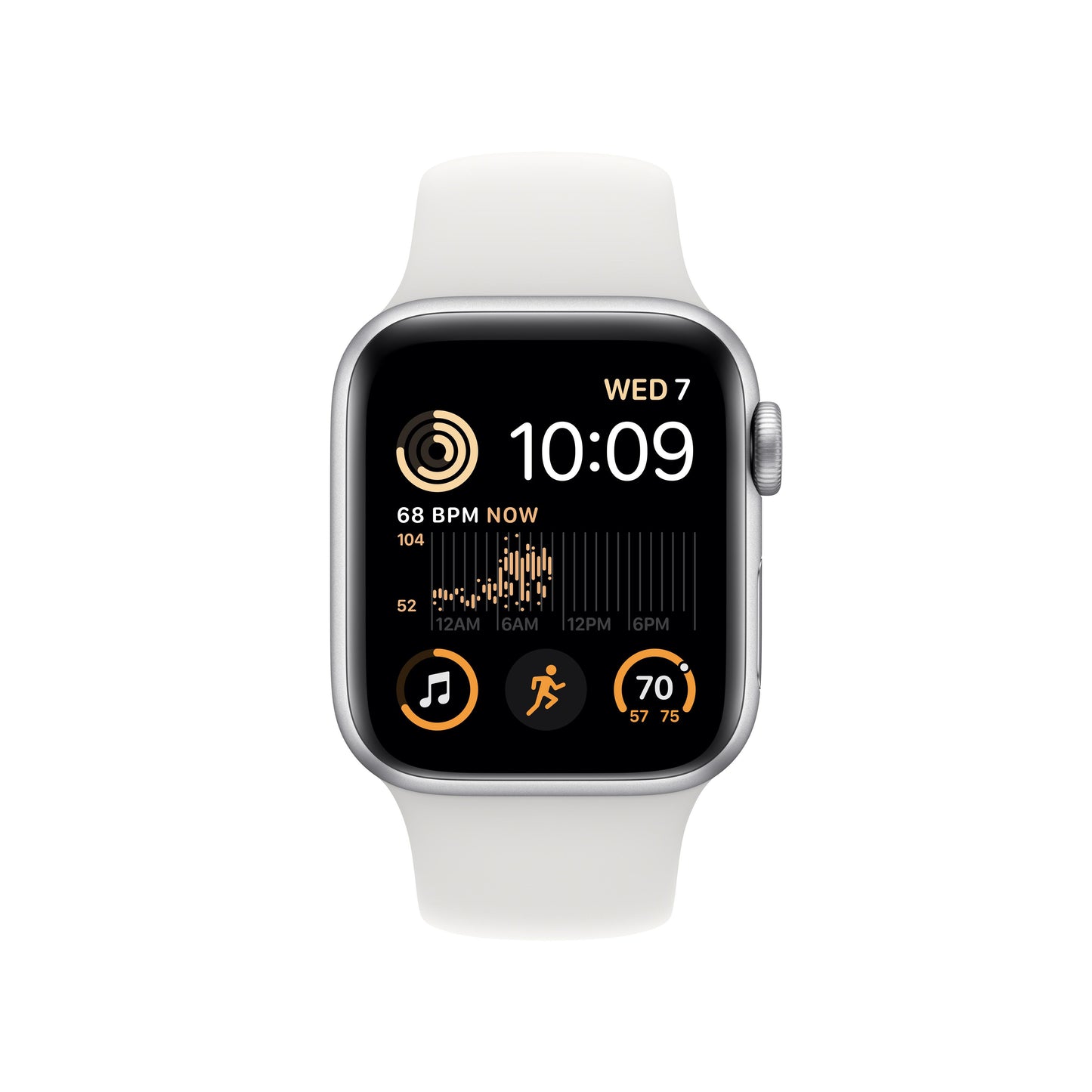 ساعة Apple Watch SE GPS + شريحة 40 مم، إطار من الألمنيوم الفضي مع Loop رياضي أبيض - عادي