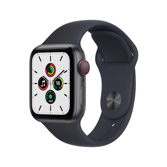 ساعة Apple Watch SE GPS + شريحة، 40 مم، إطار من الألمنيوم الرمادي مع Loop رياضي ميدنايت - عادي