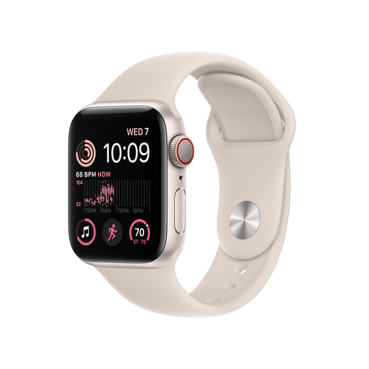ساعة Apple Watch SE GPS + شريحة 40 مم باللون الفضي النجمي وإطار من الألمنيوم الفضي النجمي مع Loop رياضي - عادي