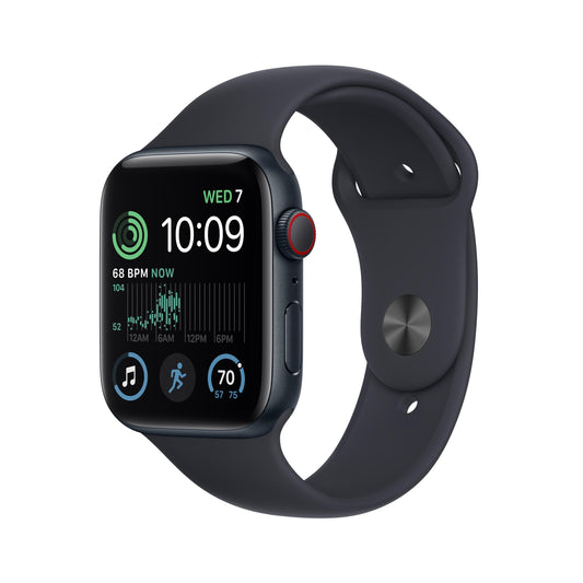ساعة Apple Watch SE GPS + شريحة 44 مم، إطار من الألمنيوم اللون ميدنايت مع Loop رياضي ميدنايت - عادي