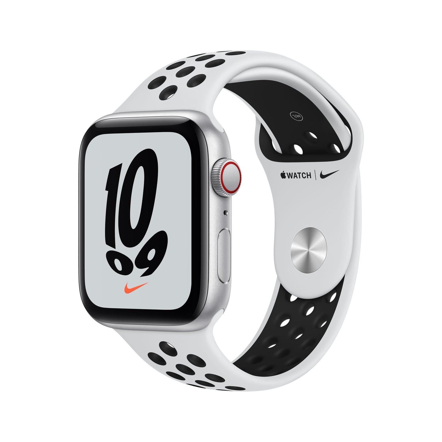 Apple Watch Nike SE GPS + Cellular, 44mm Silver Aluminum Case with Pure Platinum/Black Nike Sport Band - Regular
