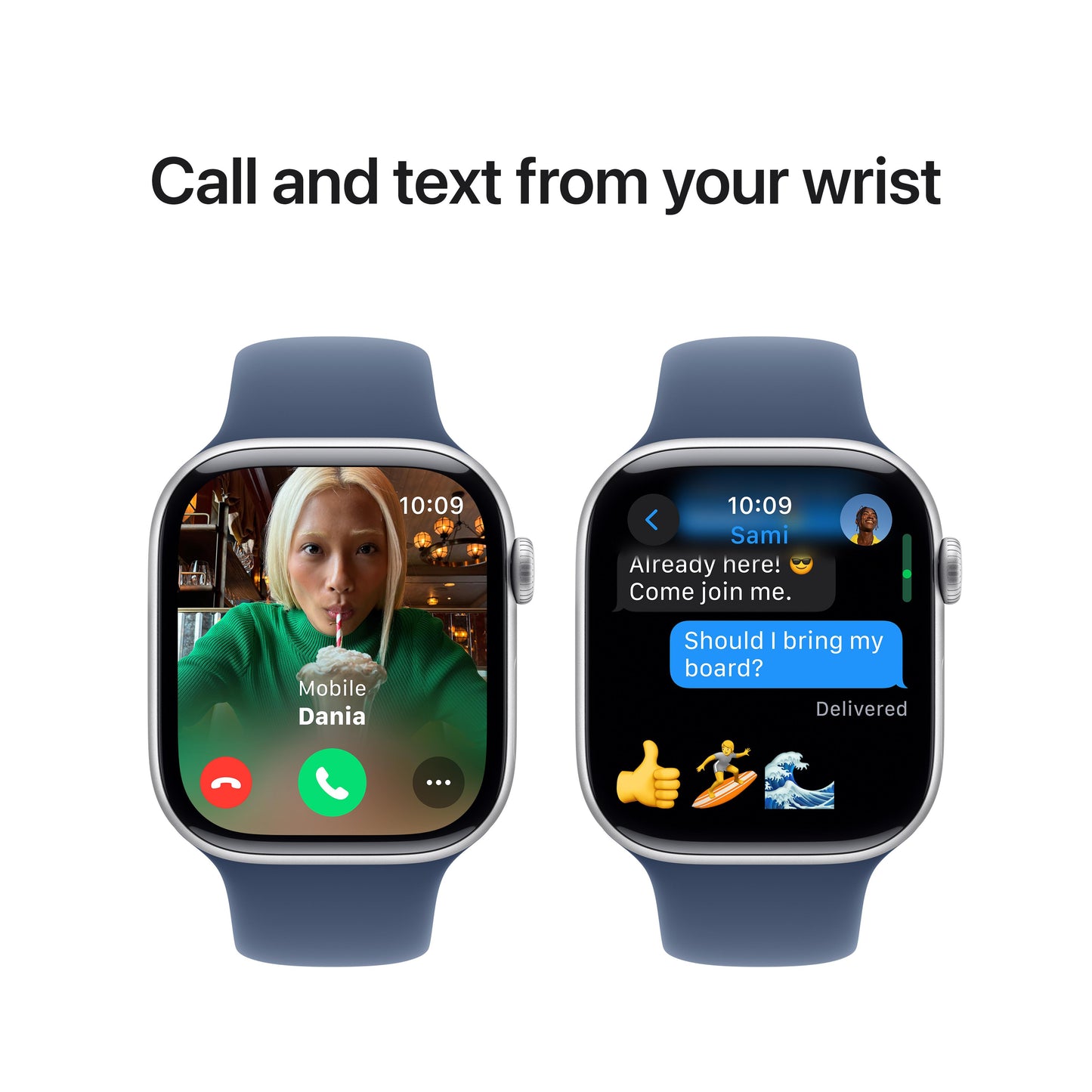 ساعة Apple Watch Series 10 GPS مقاس 42 مم، وإطار من الألومنيوم فضي، حزام رياضي دينيم - صغير/متوسط