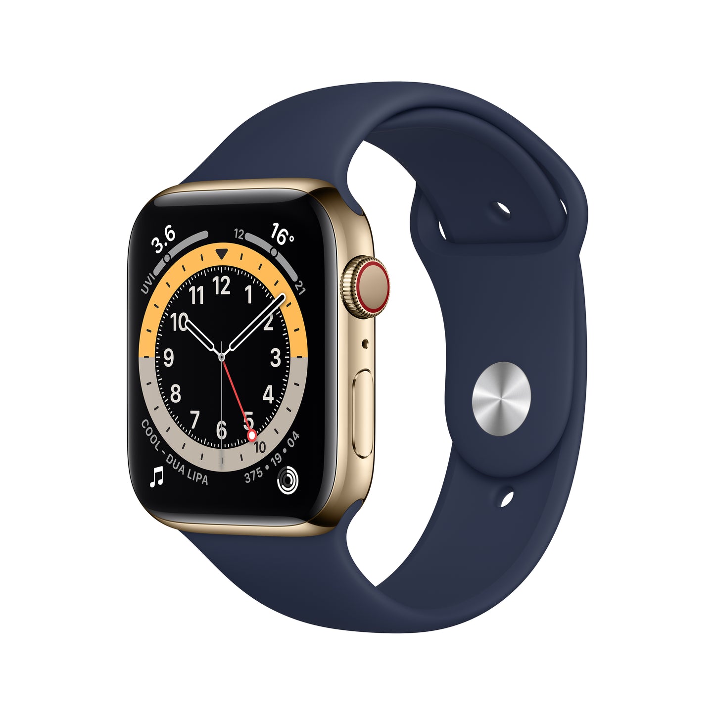 Apple Watch Series 6 Cellular 44mm Gold Stainless Steel Case with Deep Navy Sport Band