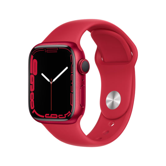 ساعة Apple Watch Series 7 GPS، 41 مم (المنتج) الألومنيوم الأحمر مع Loop رياضي أحمر (المنتج)