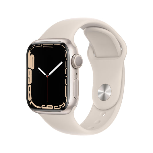 ساعة Apple Watch Series 7 GPS، 41 مم، إطار ألمنيوم ستارلايت مع Loop رياضي ستارلايت