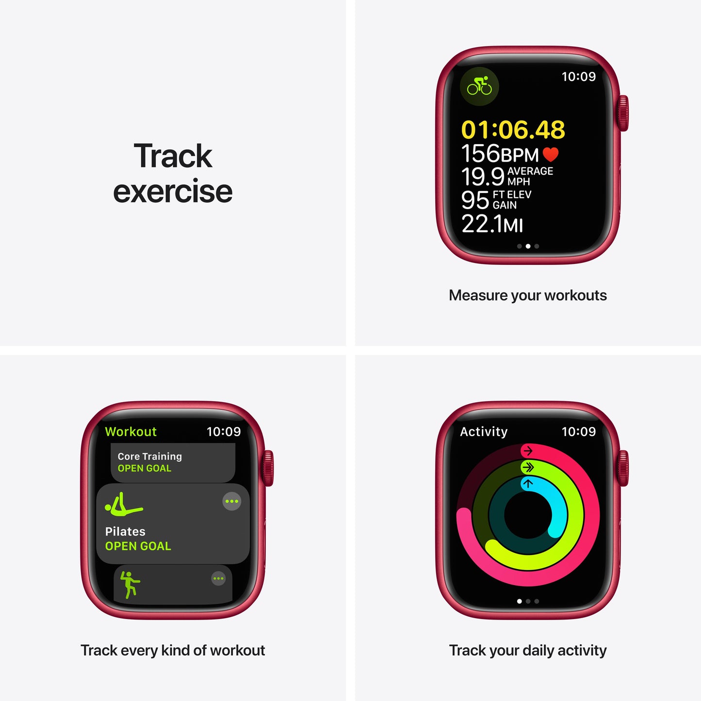 ساعة Apple Watch Series 7 GPS، 45 مم أحمر، إطار من الألمنيوم باللون الأحمر مع Loop رياضي باللون الأحمر