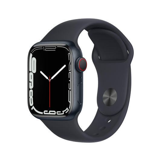 Apple Watch Series 7 GPS + Cellular, 41mm Midnight Aluminium Case with Midnight Sport Band - Regular