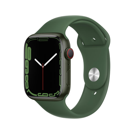 ساعة Apple Watch Series 7 GPS + شريحة، 45 مم، إطار ألومنيوم أخضر مع Loop رياضي أخضر