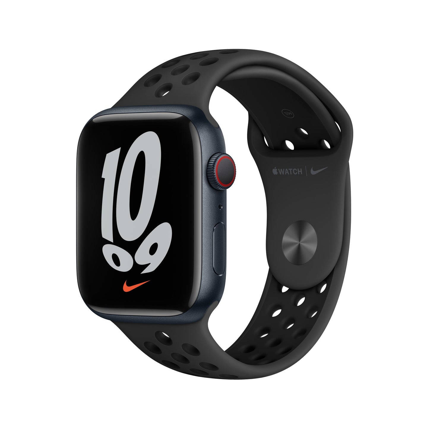 Apple Watch Nike Series 7 GPS + Cellular, 45mm Midnight Aluminium Case with Anthracite/Black Nike Sport Band - Regular
