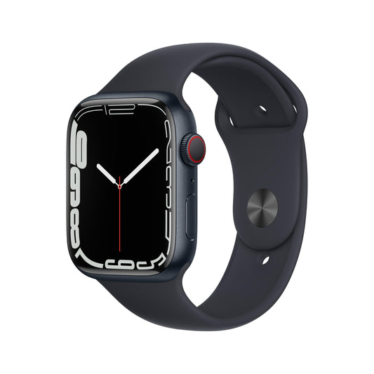 Apple Watch Series 7 GPS + Cellular, 45mm Midnight Aluminium Case with Midnight Sport Band - Regular