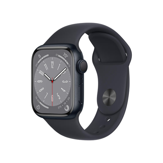 ساعة Apple Watch Series 8 GPS بقياس 41 مم وإطار من الألمنيوم اللون الأسود الليلي مع Loop رياضي من اللون الأسود الليلي - عادي