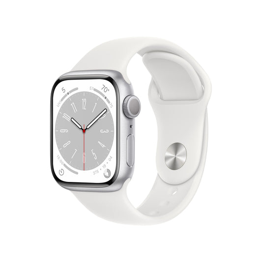 ساعة Apple Watch Series 8 GPS بقياس 41 مم وإطار من الألمنيوم الفضي مع Loop رياضي أبيض - عادي