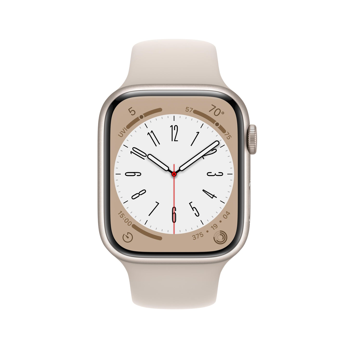 ساعة Apple Watch Series 8 GPS بقياس 45 مم، إطار ألمنيوم بلون ستارلايت مع Loop رياضي بلون ستارلايت - عادي