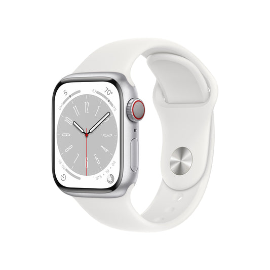 Apple Watch Series 8 بغطاء ألمونيوم وسوار رياضي من Apple، مقاس 41 ملم ، جي بي اس ، و مكالمات - فضي