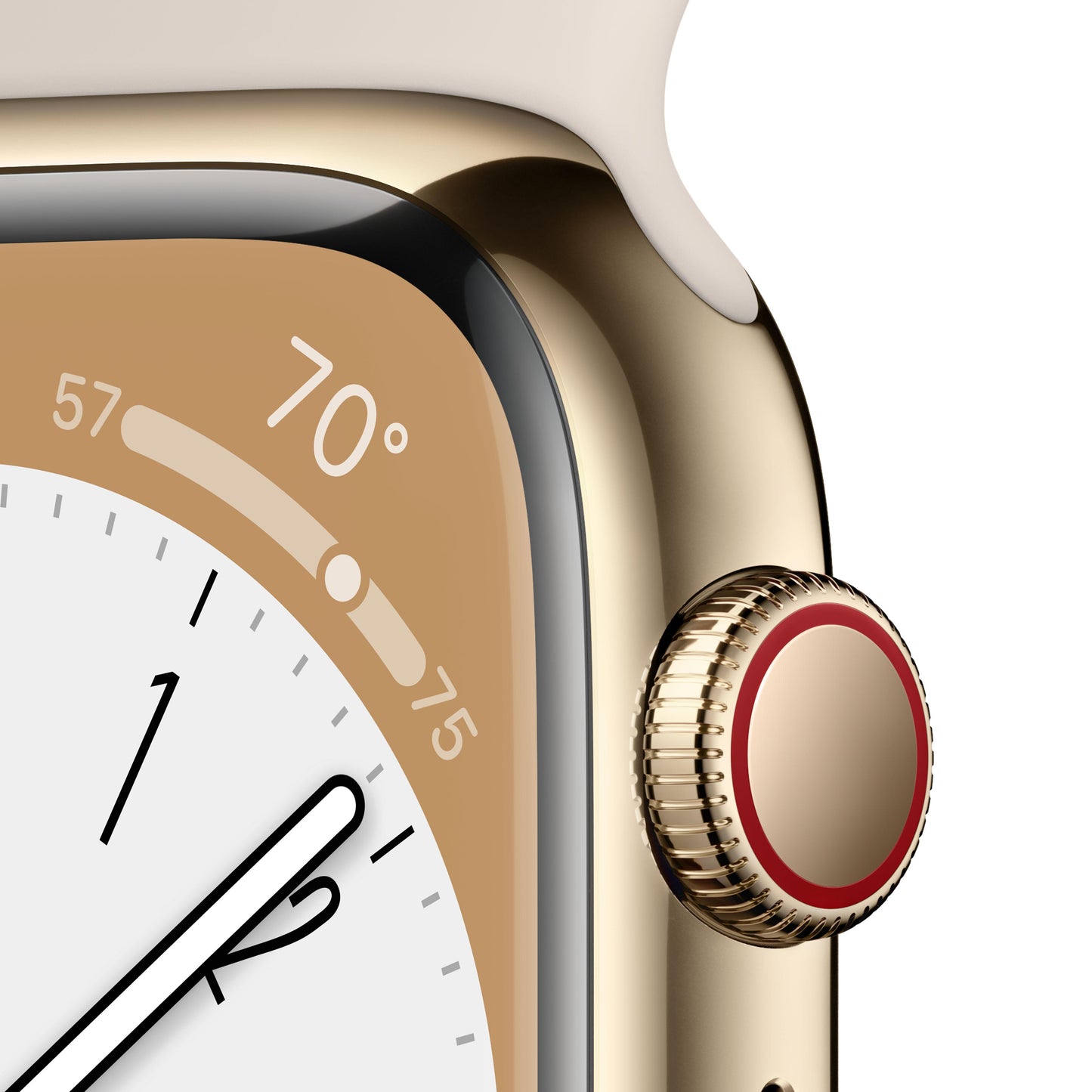 ساعة Apple Series 8 GPS + شريحة 45 مم ذهبية من الستانلس ستيل مع Loop رياضي بلون ستارلايت - عادي