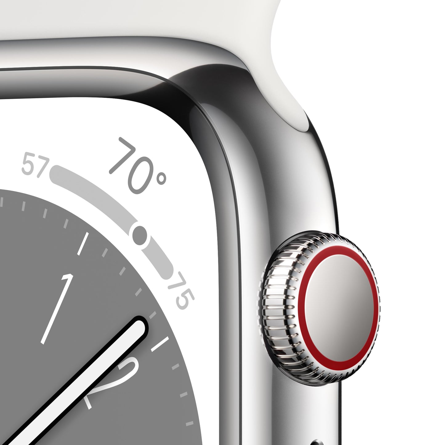 ساعة Apple Watch Series 8 GPS + شريحة 45 مم إطار من الستانلس ستيل الفضي مع Loop رياضي أبيض - عادي