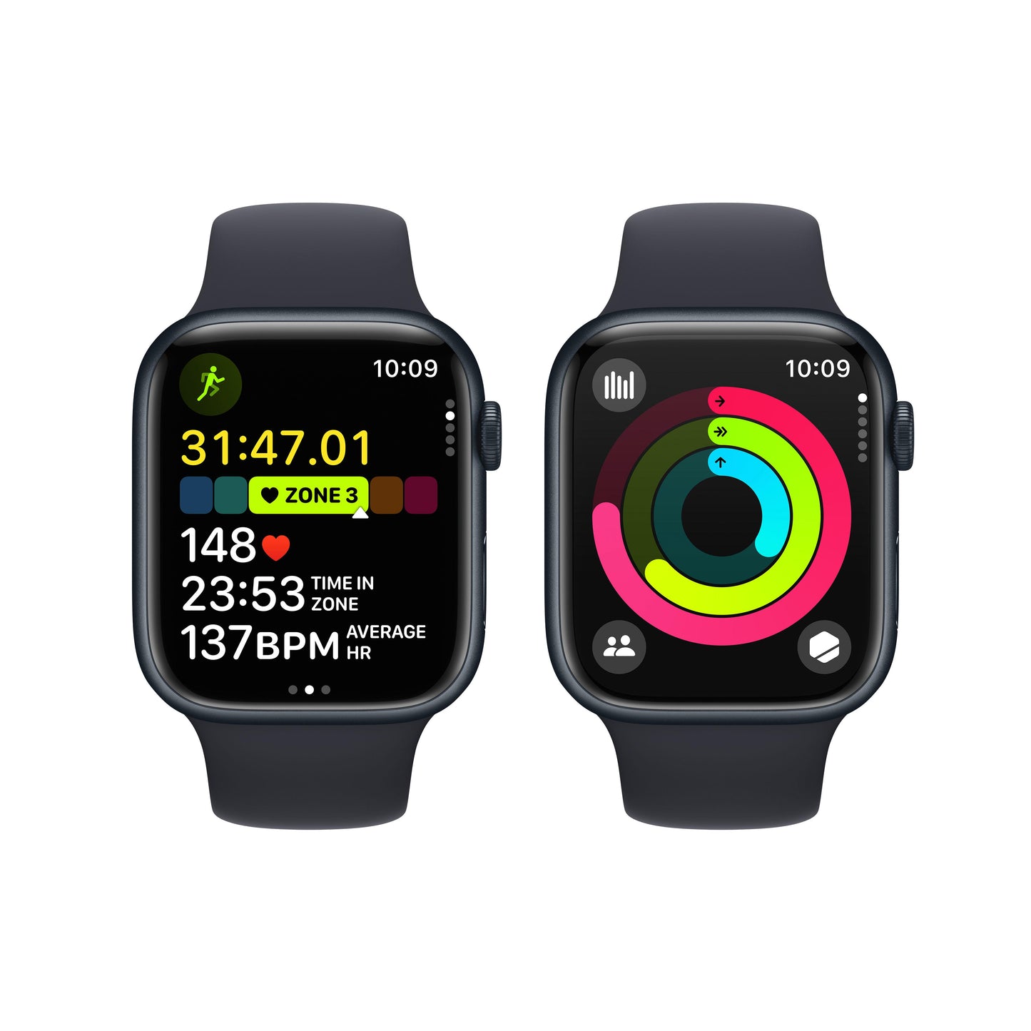 ساعة Apple Watch Series 9 GPS 45 مم وإطار من الألمنيوم اللون منتصف الليل مع حزام رياضي منتصف الليل - M/L